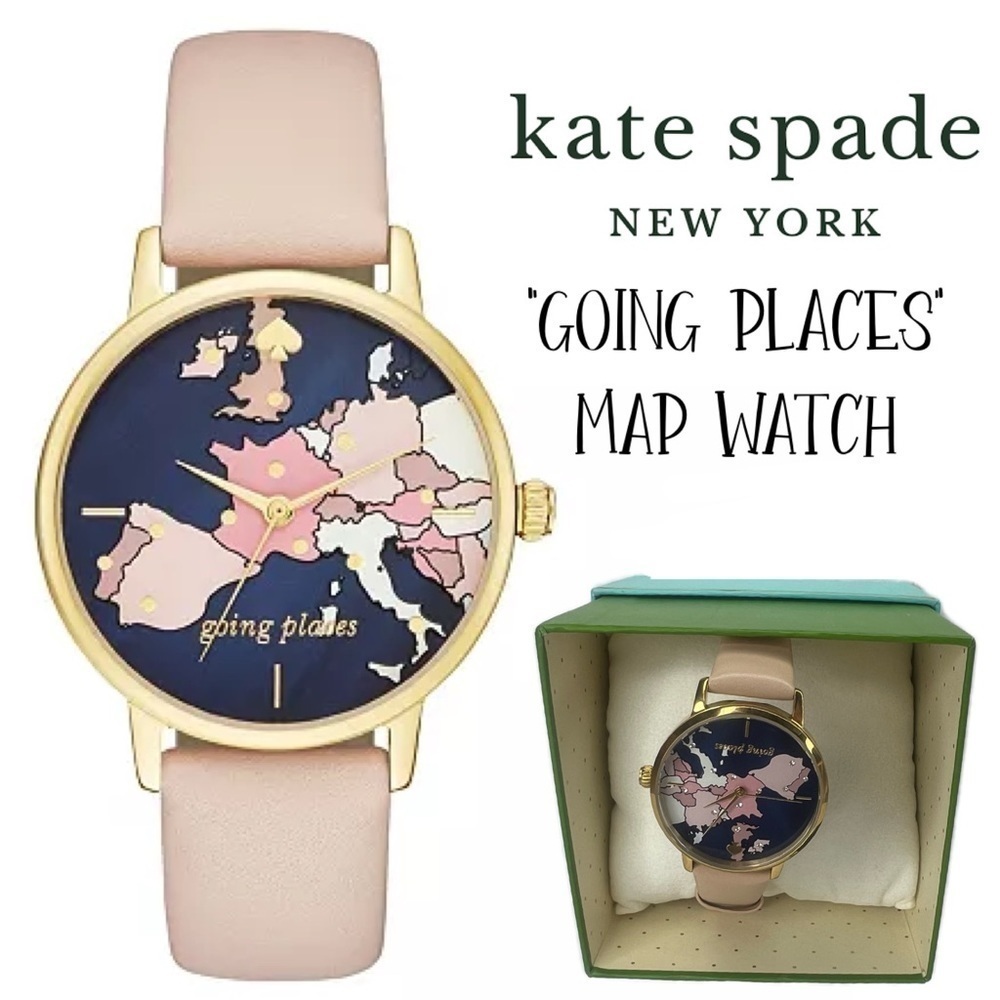Kate Spade Going Places Map Watch Leather with Box NWT